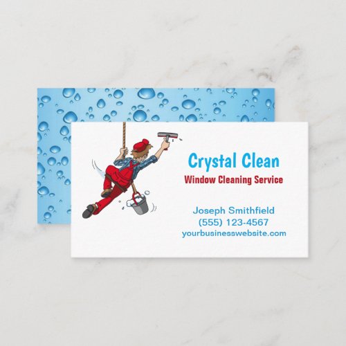 Cartoon Window Squeegee Guy Cleaning Service Business Card