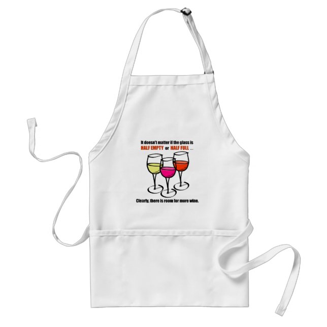 Cartoon Wine Glasses Glass Half Empty Wine Humor Adult Apron (Front)