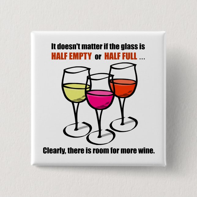 Cartoon Wine Glasses Glass Half Empty Wine Humor Button (Front)