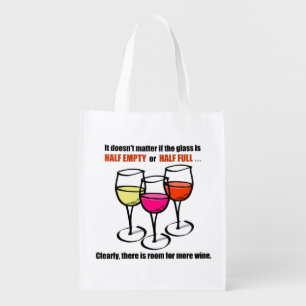 Cartoon Wine Glasses Glass Half Empty Wine Humor Grocery Bag
