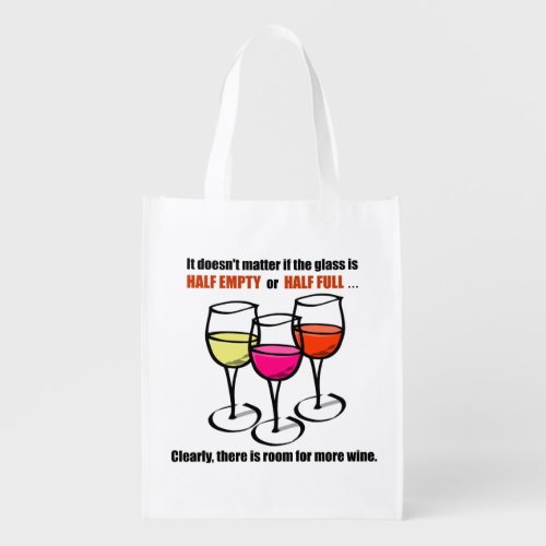 Cartoon Wine Glasses Glass Half Empty Wine Humor Grocery Bag
