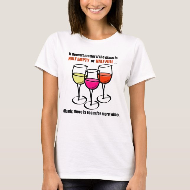 Cartoon Wine Glasses Glass Half Empty Wine Humor T-Shirt (Front)