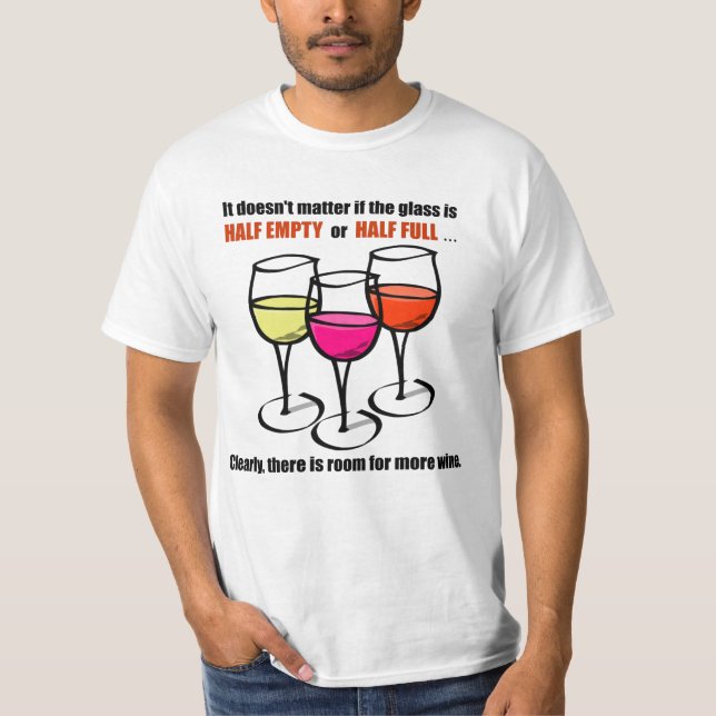 Cartoon Wine Glasses Glass Half Empty Wine Humor T-Shirt (Front)