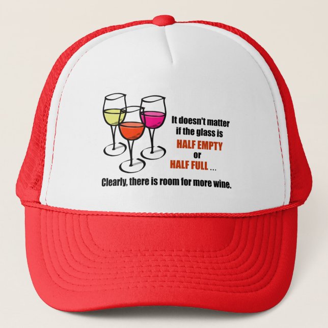 Cartoon Wine Glasses Glass Half Empty Wine Humor Trucker Hat (Front)