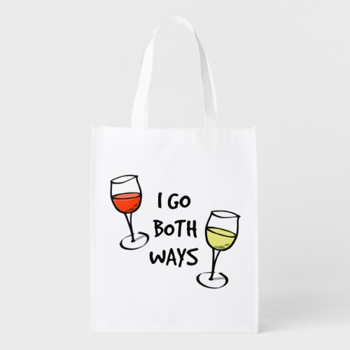 Cartoon Wine Glasses I Go Both Ways Funny Grocery Bag