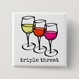 Cartoon Wine Glasses Triple Threat Funny Winery Button