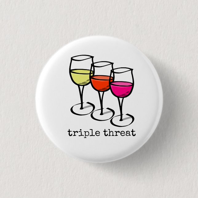 Cartoon Wine Glasses Triple Threat Funny Winery Button (Front)
