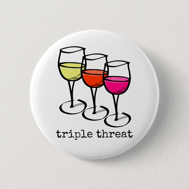 Cartoon Wine Glasses Triple Threat Funny Winery Button (Front)