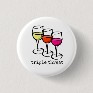 Cartoon Wine Glasses Triple Threat Funny Winery Button