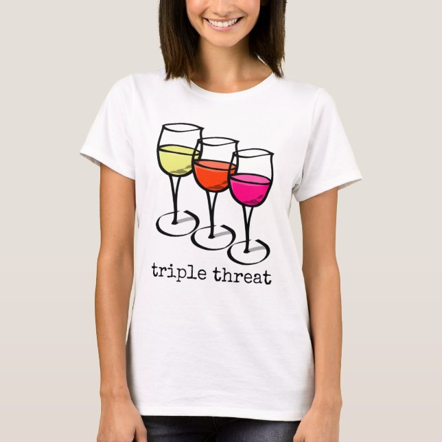 Cartoon Wine Glasses Triple Threat Funny Winery T-Shirt (Front)