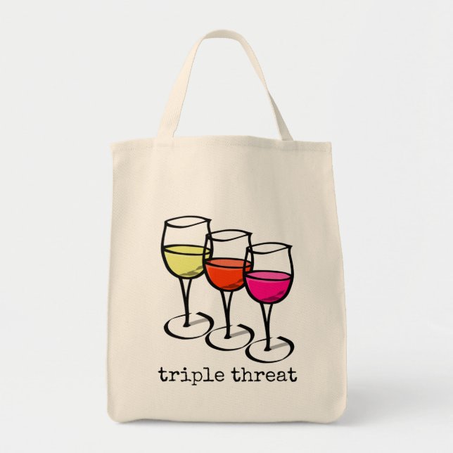 Cartoon Wine Glasses Triple Threat Funny Winery Tote Bag (Front)