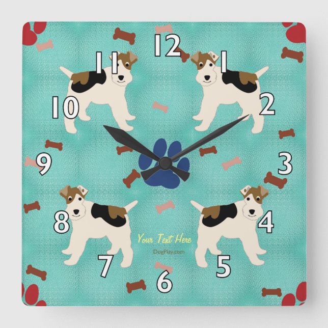 Cartoon Wire Fox Terrier Square Wall Clock (Front)