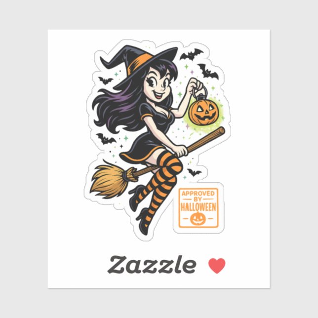 Cartoon Witch  – Approved by Halloween Sticker (Sheet)