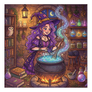 Cartoon Witch Making Love Potion Acrylic Print