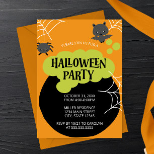 Cartoon Witch's Cauldron Kid's Halloween Party Invitation