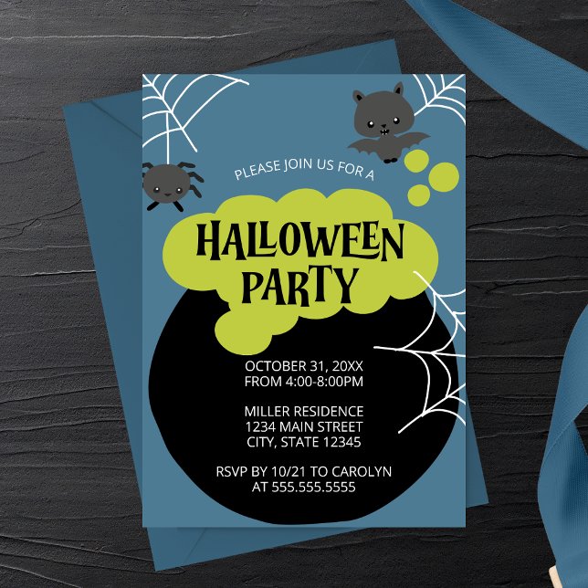 Cartoon Witch's Cauldron Kid's Halloween Party Invitation (Creator Uploaded)