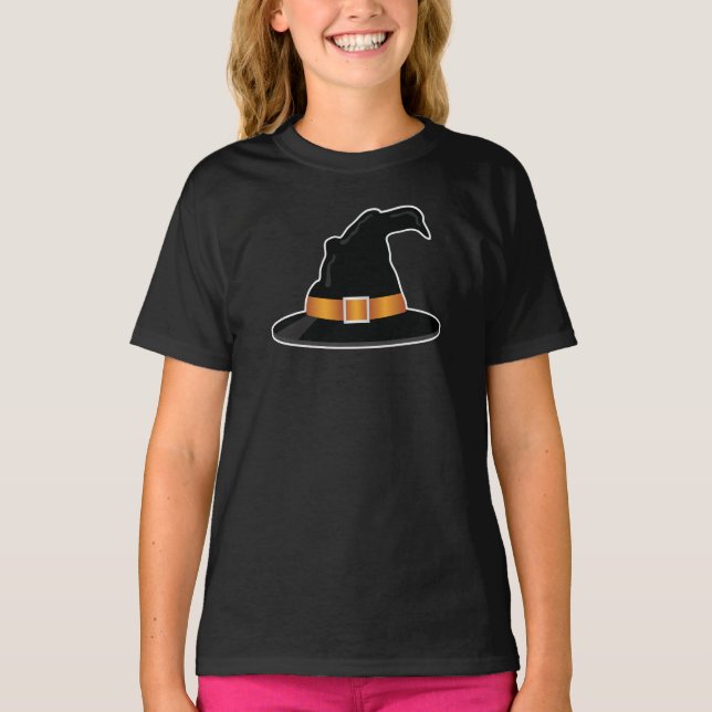 Cartoon Witch's Hat With Orange Witchy Halloween T-Shirt (Front)