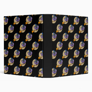 Cartoon Wizard Owl Flying on Broom Pattern 3 Ring Binder