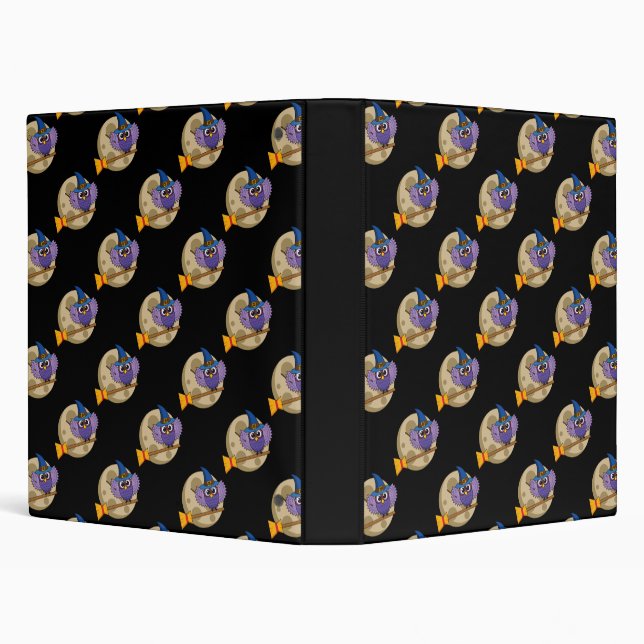 Cartoon Wizard Owl Flying on Broom Pattern 3 Ring Binder (Background)