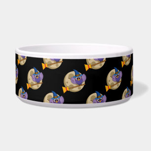 Cartoon Wizard Owl Flying on Broom Pattern Bowl
