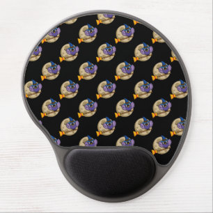 Cartoon Wizard Owl Flying on Broom Pattern Gel Mouse Pad