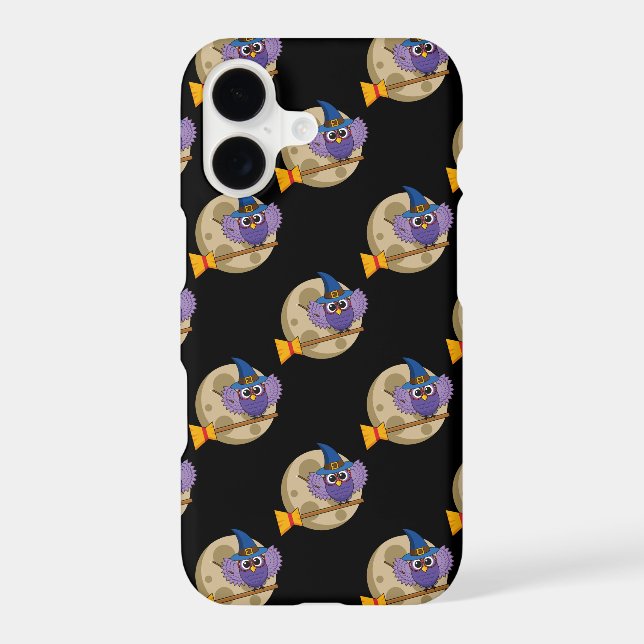 Cartoon Wizard Owl Flying on Broom Pattern Iphone Case (Back)