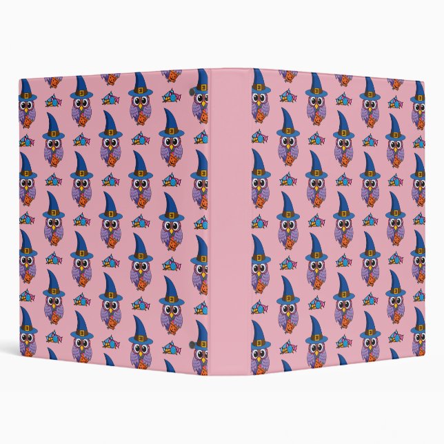 Cartoon Wizard Owl Pattern 3 Ring Binder (Background)