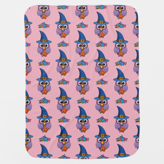 Cartoon Wizard Owl Pattern Baby Blanket (Front)
