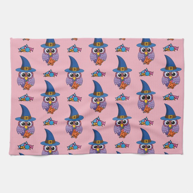 Cartoon Wizard Owl Pattern Kitchen Towel (Horizontal)