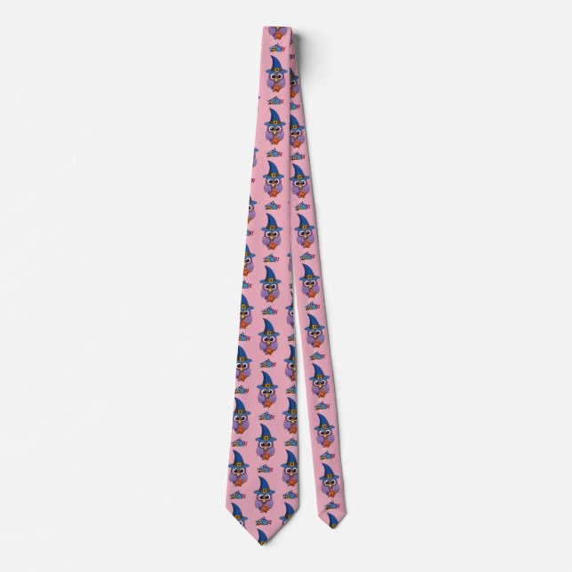 Cartoon Wizard Owl Pattern Neck Tie (Front)
