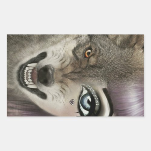 Cartoon Wolf Girl Rectangular Sticker