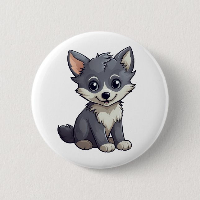 Cartoon wolf illustration button (Front)