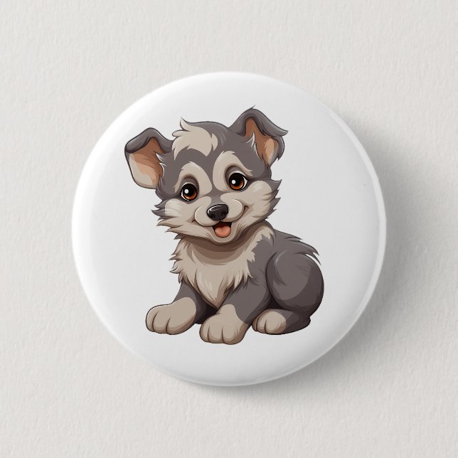 Cartoon wolf illustration button (Front)