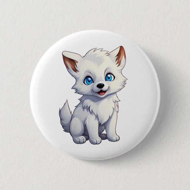 Cartoon wolf illustration button (Front)