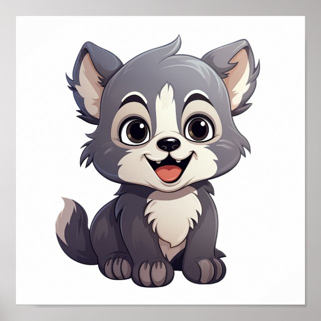 Cartoon wolf illustration poster (Front)