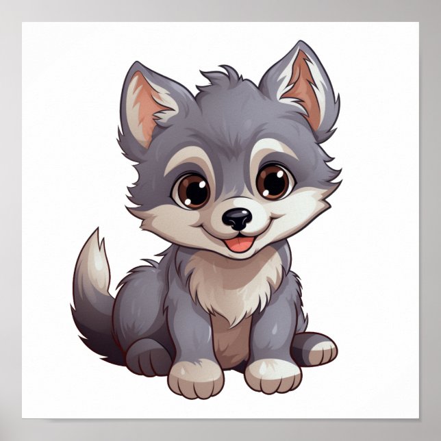 Cartoon wolf illustration poster (Front)