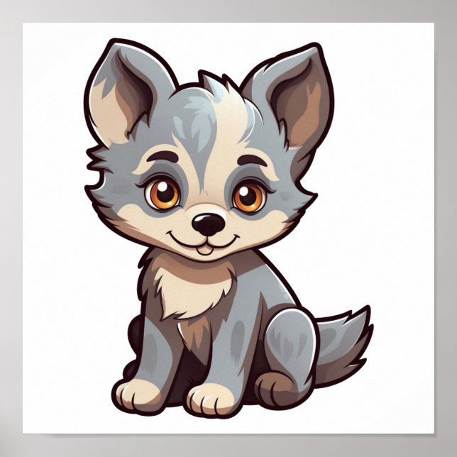 Cartoon wolf illustration poster (Front)