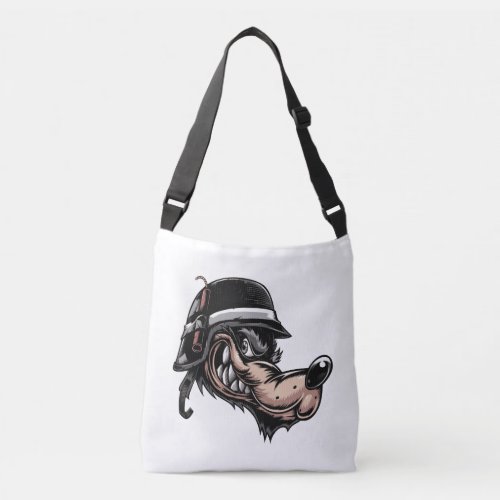 Cartoon wolf with a dynamite on his German helmet Crossbody Bag