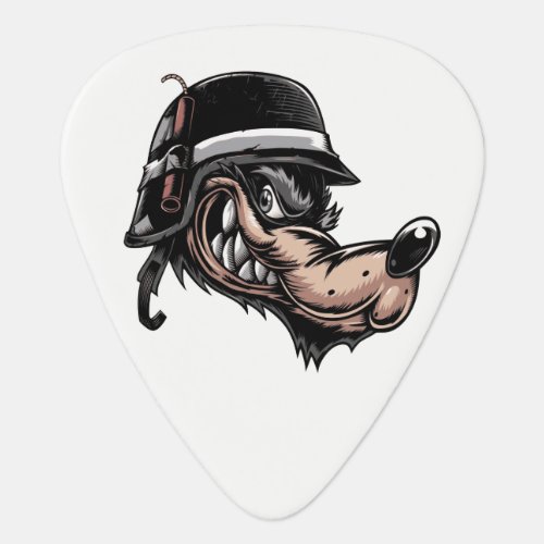 Cartoon wolf with a dynamite on his German helmet Guitar Pick