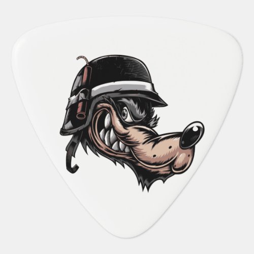 Cartoon wolf with a dynamite on his German helmet Guitar Pick