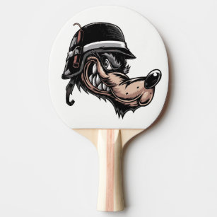 Cartoon wolf with a dynamite on his German helmet Ping Pong Paddle
