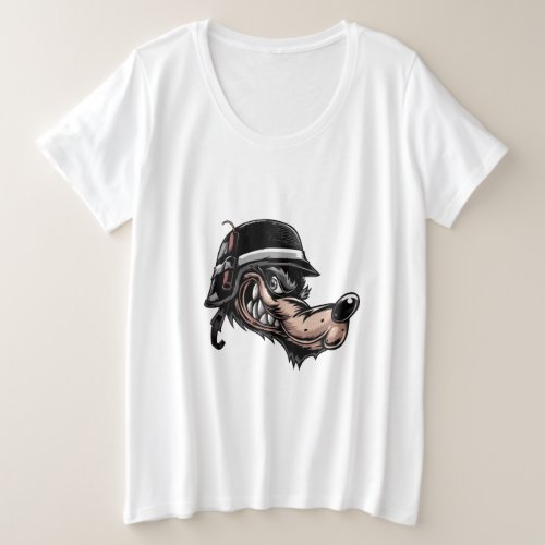 Cartoon wolf with a dynamite on his German helmet Plus Size T_Shirt