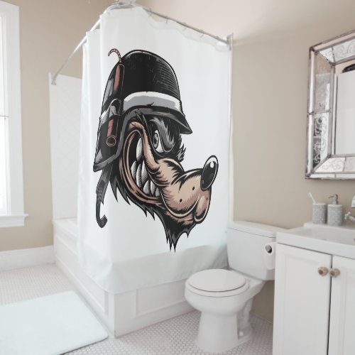 Cartoon wolf with a dynamite on his German helmet Shower Curtain