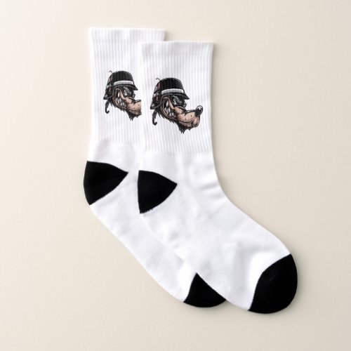 Cartoon wolf with a dynamite on his German helmet Socks