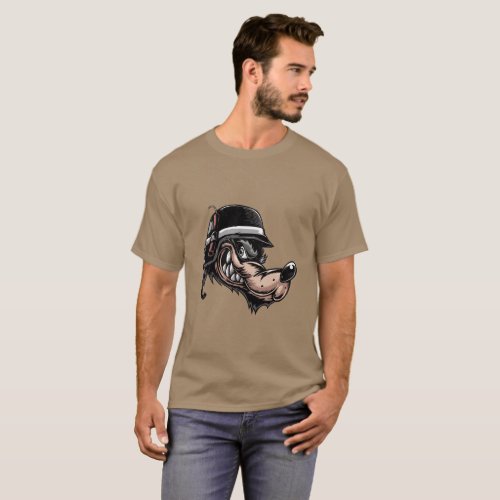 Cartoon wolf with a dynamite on his German helmet T_Shirt