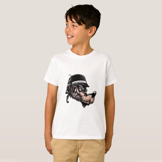 Cartoon wolf with a dynamite on his German helmet T-Shirt (Front Full)