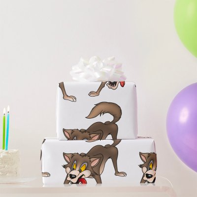 Cartoon Wolf with Goofy Expression Wrapping Paper