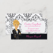 Cartoon Woman Character Damask Business Cards (Front/Back)