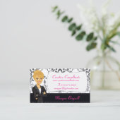 Cartoon Woman Character Damask Business Cards (Standing Front)