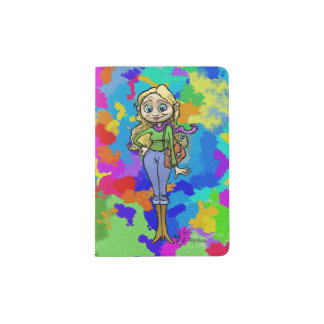 Cartoon woman on a passport cover. holder